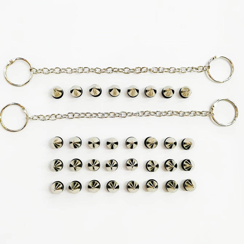 34pcs/set Punk Style Metal Bullet Rivet Chain Shoe Charms For Decoration, DIY Accessories For Women & Men