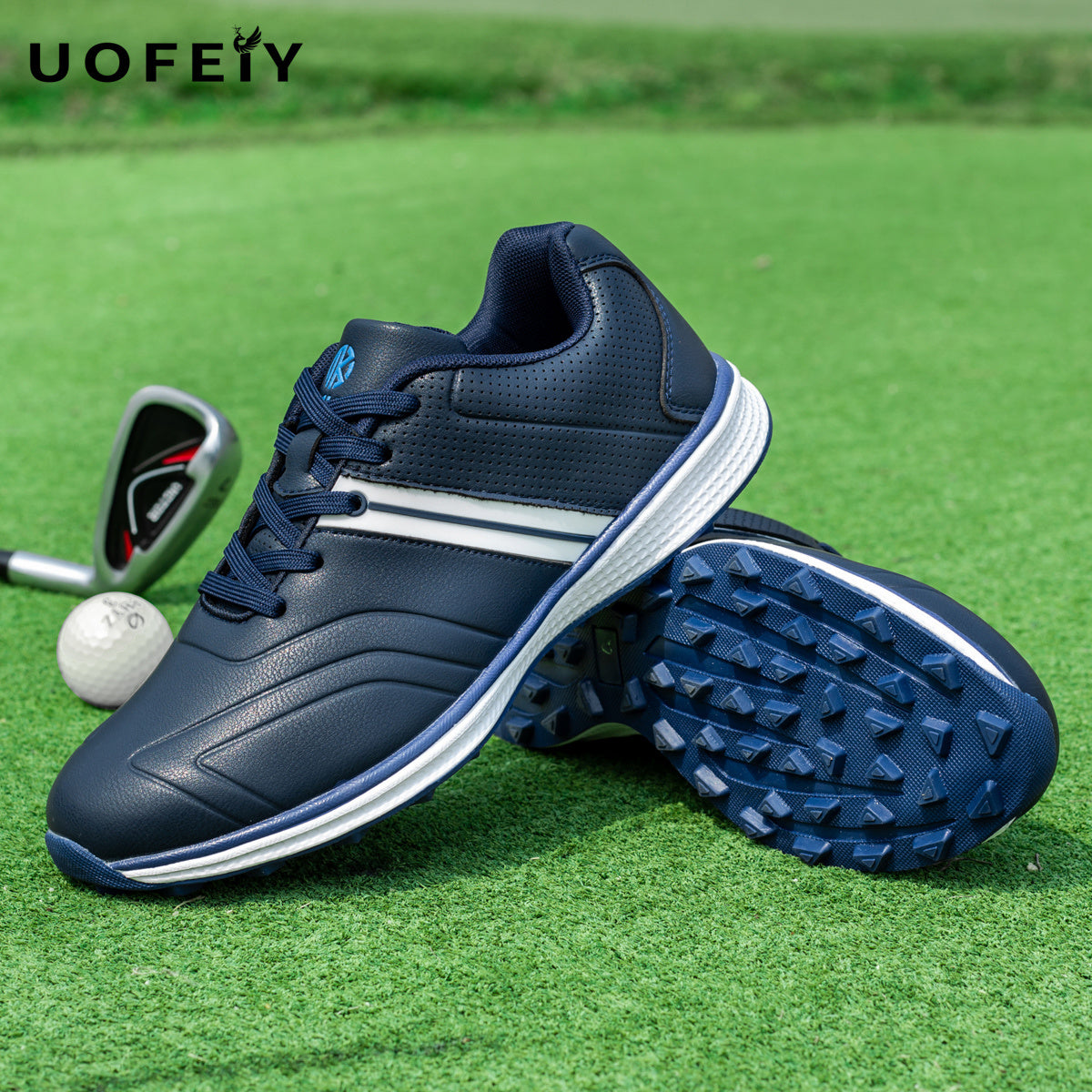UOFEIY Men's Professional Golf Shoes - Lightweight, Breathable, Non-Slip Sneakers with Fabric Upper & MD/Rubber Sole for Outdoor Sports, Travel, and Business Casual Wear, Business Casual Shoes | Sleek Sneaker Design | Synthet