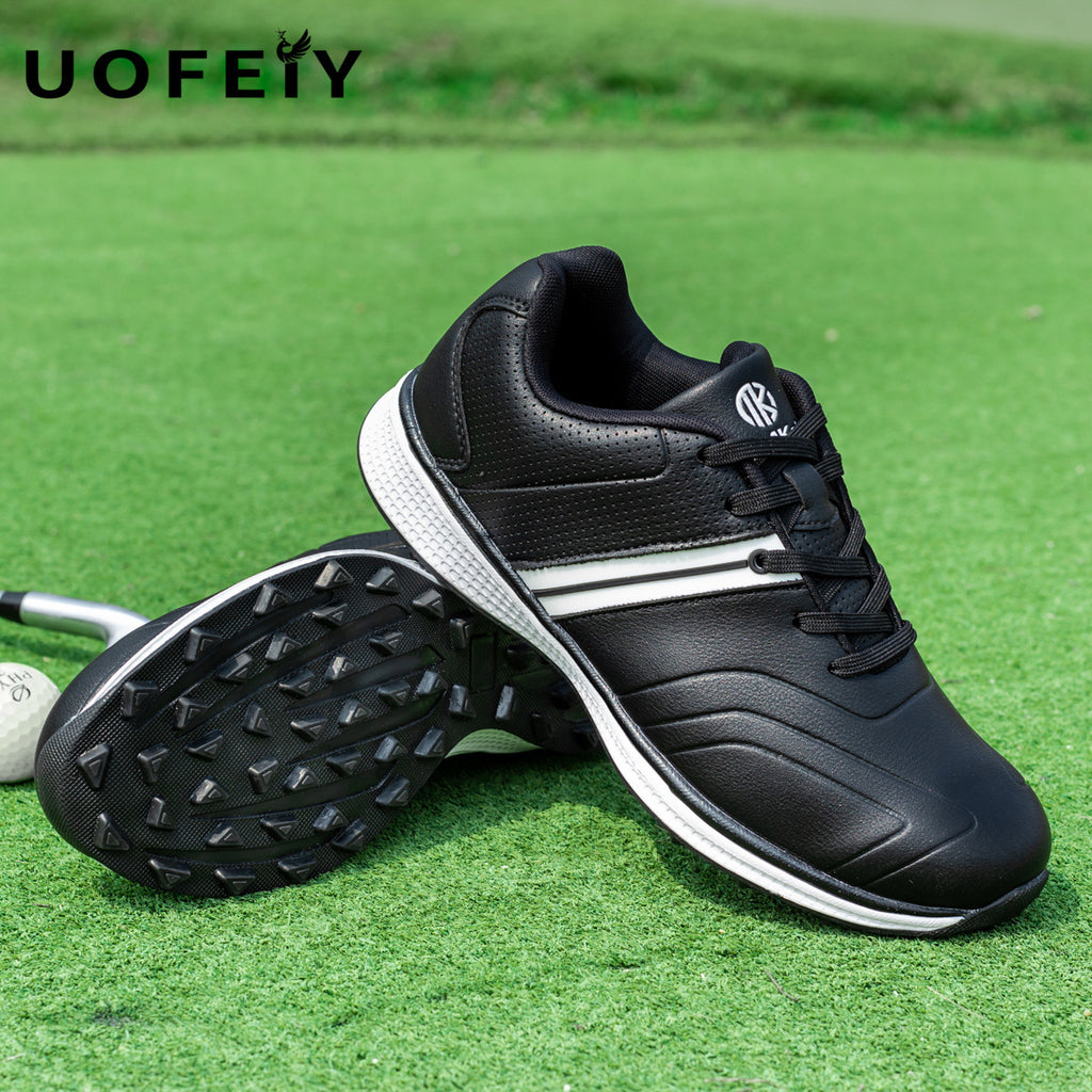 UOFEIY Men's Professional Golf Shoes - Lightweight, Breathable, Non-Slip Sneakers with Fabric Upper & MD/Rubber Sole for Outdoor Sports, Travel, and Business Casual Wear, Business Casual Shoes | Sleek Sneaker Design | Synthet