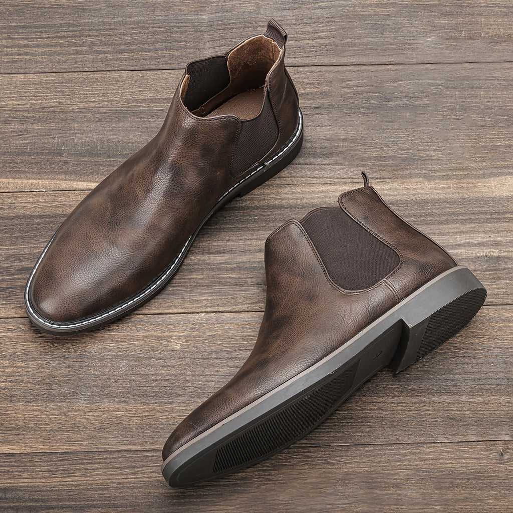 Men'S Chelsea Ankle Boots - Size 40-46, Brown Faux Cover with Black Elastic Band, Pointed Toe, TPR Sole, Ideal for Casual Wear and Vacation