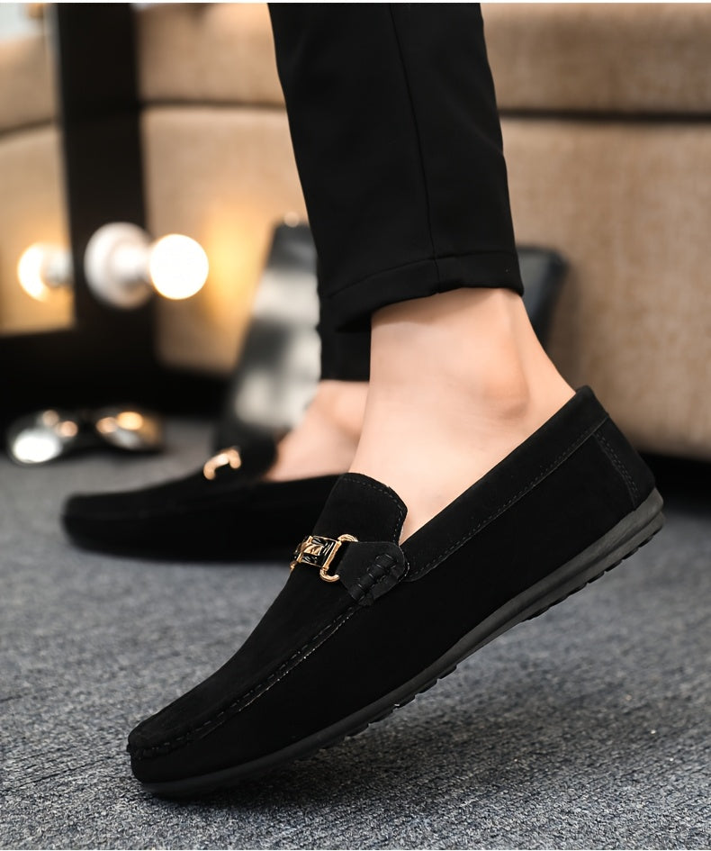 Men'S Slip-On Loafers - Black Faux Cover with Golden-Tone Buckle Straps, Round Toe & Rubber Sole for Casual & Formal Wear, All-Season Comfort, Formal Footwear, Sleek Shoe Design, Durable Footwear