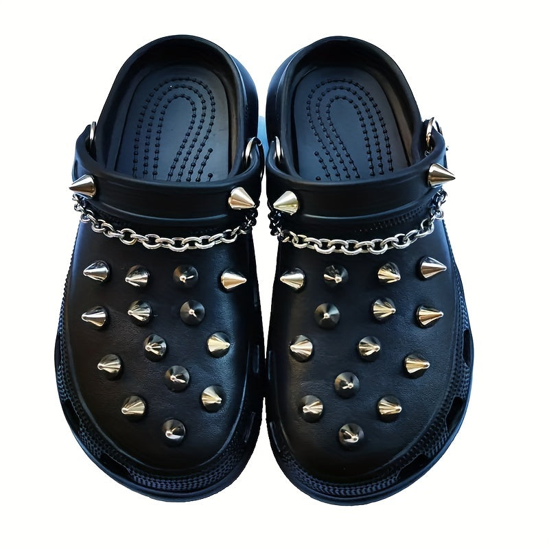 34pcs/set Punk Style Metal Bullet Rivet Chain Shoe Charms For Decoration, DIY Accessories For Women & Men