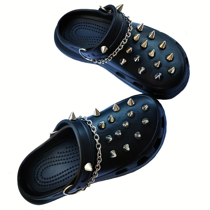 34pcs/set Punk Style Metal Bullet Rivet Chain Shoe Charms For Decoration, DIY Accessories For Women & Men