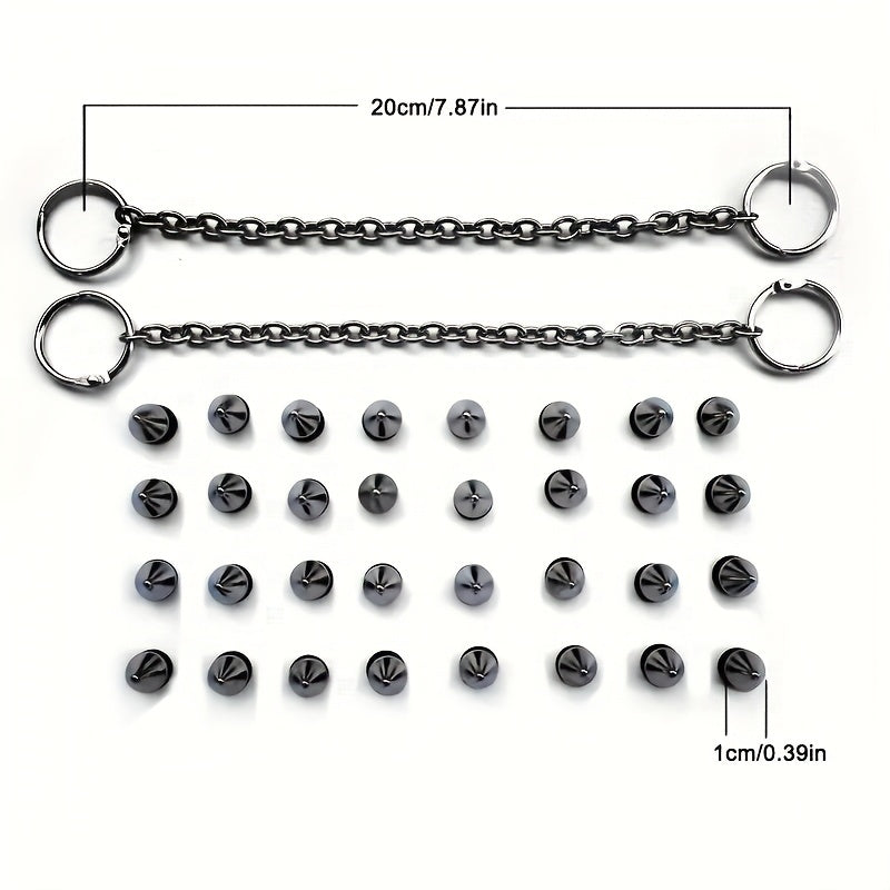 34pcs/set Punk Style Metal Bullet Rivet Chain Shoe Charms For Decoration, DIY Accessories For Women & Men