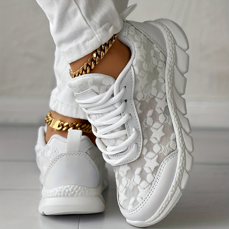 Breathable Floral Sneakers with Cushioned MD Sole for Women