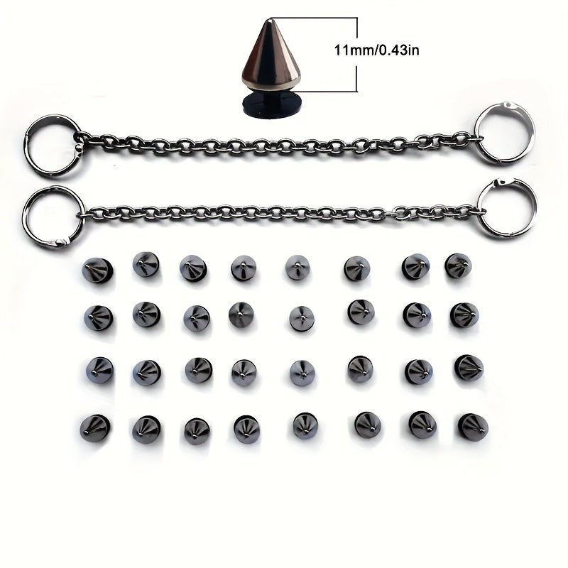 34pcs/set Punk Style Metal Bullet Rivet Chain Shoe Charms For Decoration, DIY Accessories For Women & Men