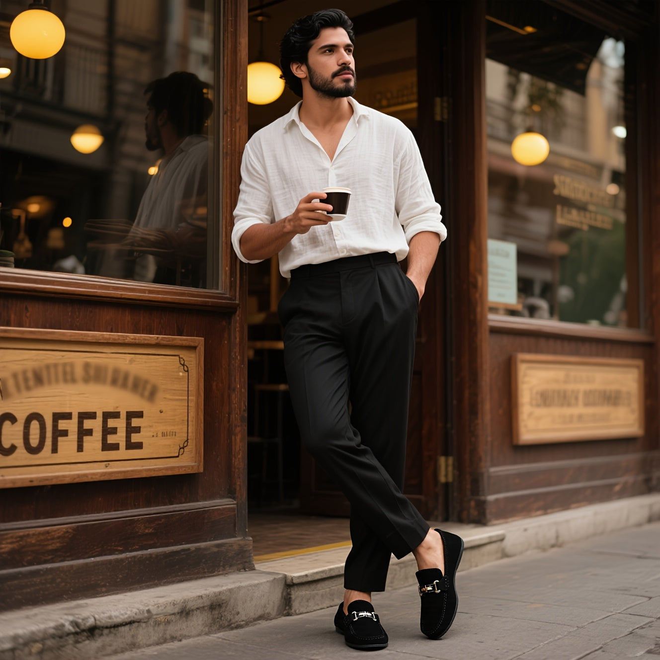 Men'S Slip-On Loafers - Black Faux Cover with Golden-Tone Buckle Straps, Round Toe & Rubber Sole for Casual & Formal Wear, All-Season Comfort, Formal Footwear, Sleek Shoe Design, Durable Footwear