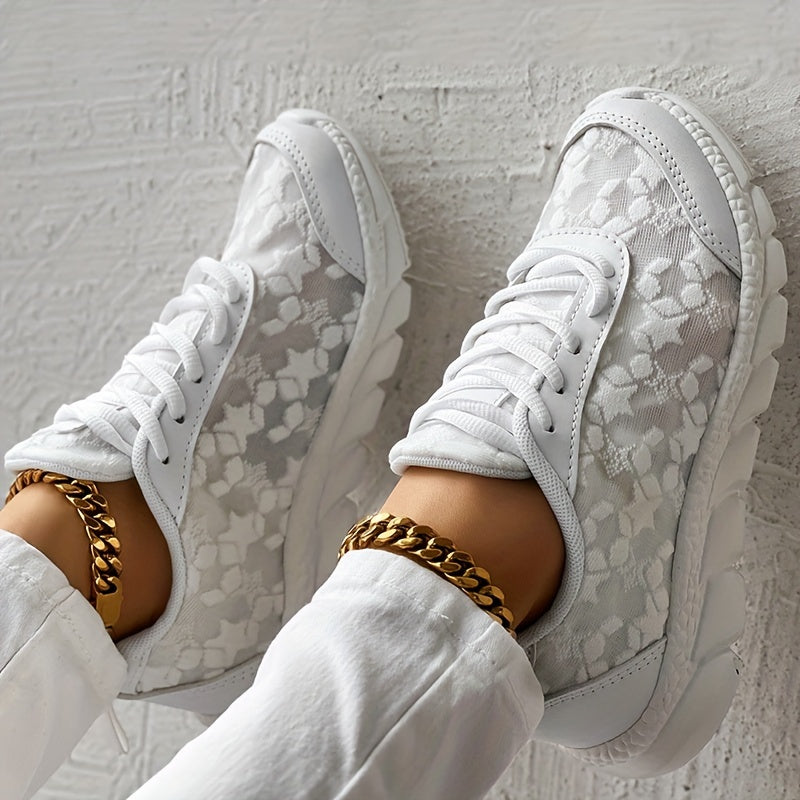 Breathable Floral Sneakers with Cushioned MD Sole for Women