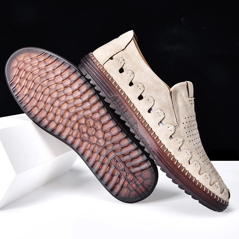 Factory Supply Custom LOGO Service Large Size Breathable Hand Made Men Driving Loafer Leather Shoes