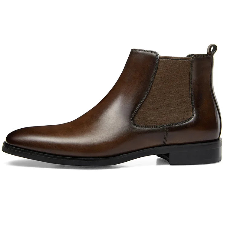New Arrivals Winter Leather Boots High-top Shoes Chelsea Boots Toe Layer Cowhide Boots Trendy Men's Shoes