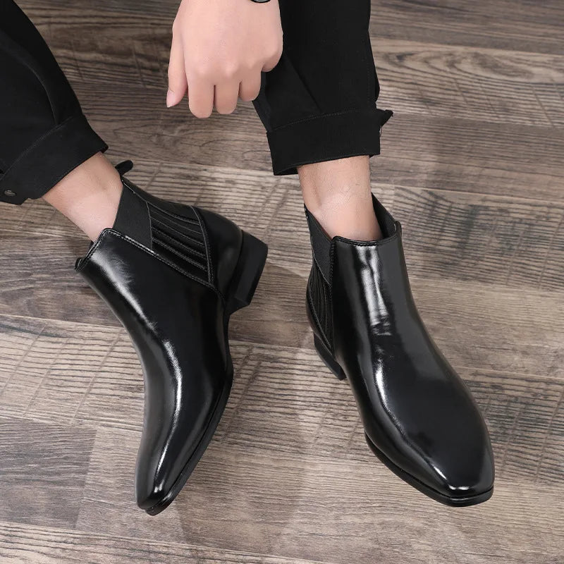 Custom High Quality Men's Pu Leather Boot Chelsea Boots Ankle Boots Winter Men Slip-on Dress Wedding Party Office Shoes