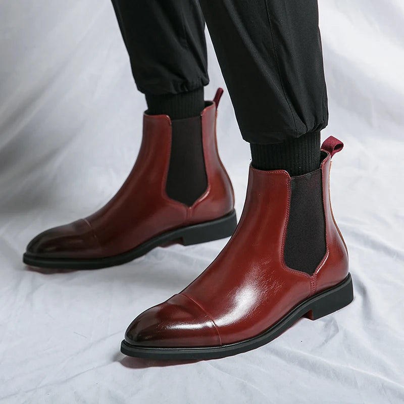 Classic Design Red Bottom Shoes Size 38-46/6.5-12 High Cut Fashion PU Leather Men Chelsea Boots