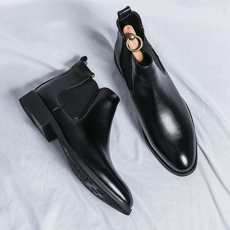 Pointed Toe Fashion Breathable Dress Shoes Comfortable Classy Leather Chelsea Boots