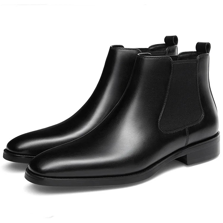 New Arrivals Winter Leather Boots High-top Shoes Chelsea Boots Toe Layer Cowhide Boots Trendy Men's Shoes