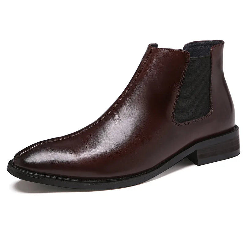 High Quality Retro Fashion Pure Color Male Chelsea Boots Shoes Brown Leather Boots for Men