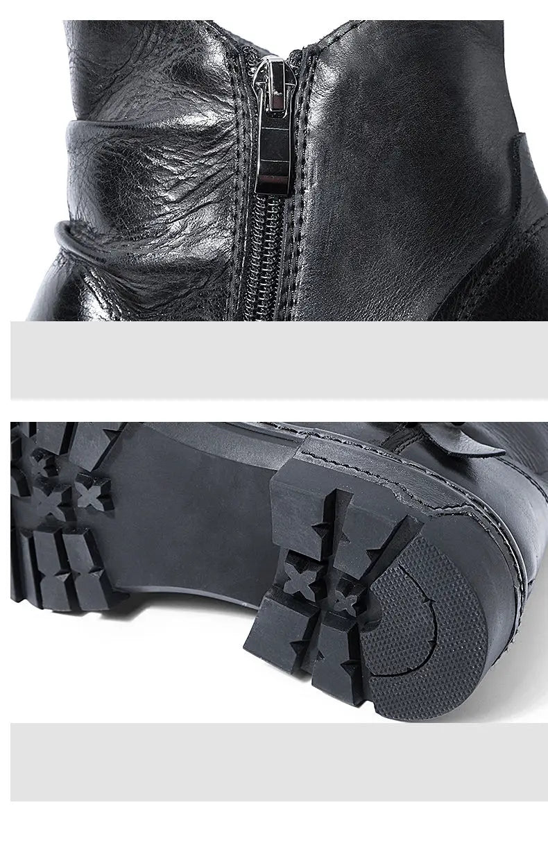 British Style Elegant Winter Boots Men's Trendy Pleated Buckle Belt Business Man Wrinkle Leather Shoes