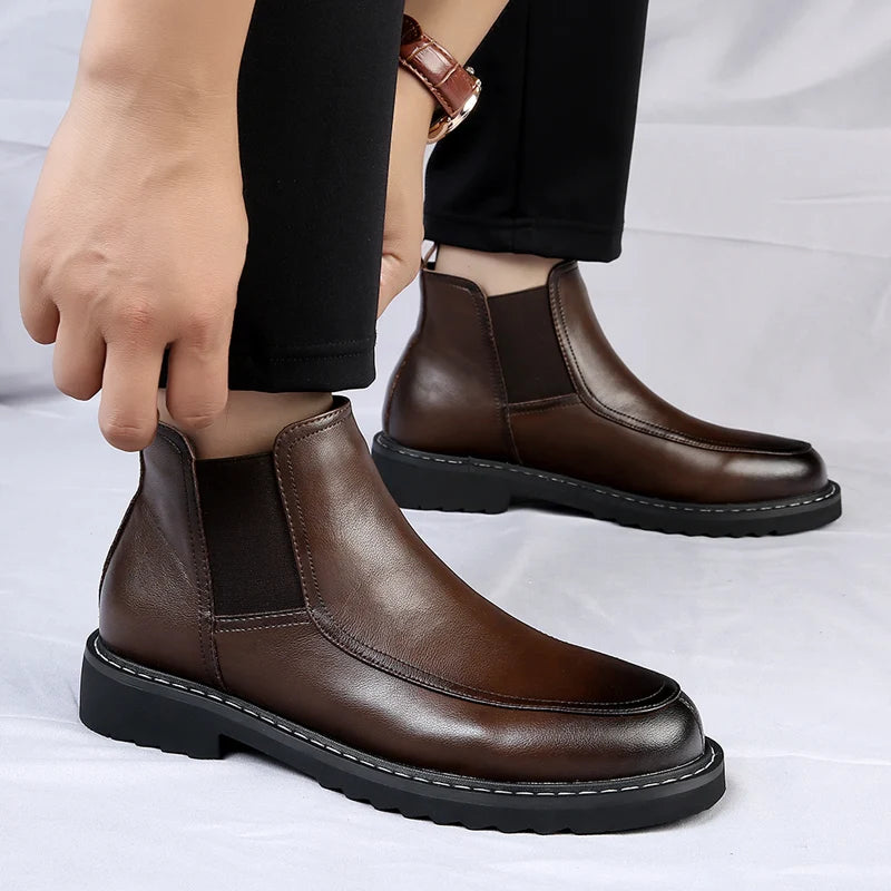 Elegant Black Leather Ankle Boots Comfortable Premium Stylish Loafers Cook Classy Genuine Leather Boots for Men