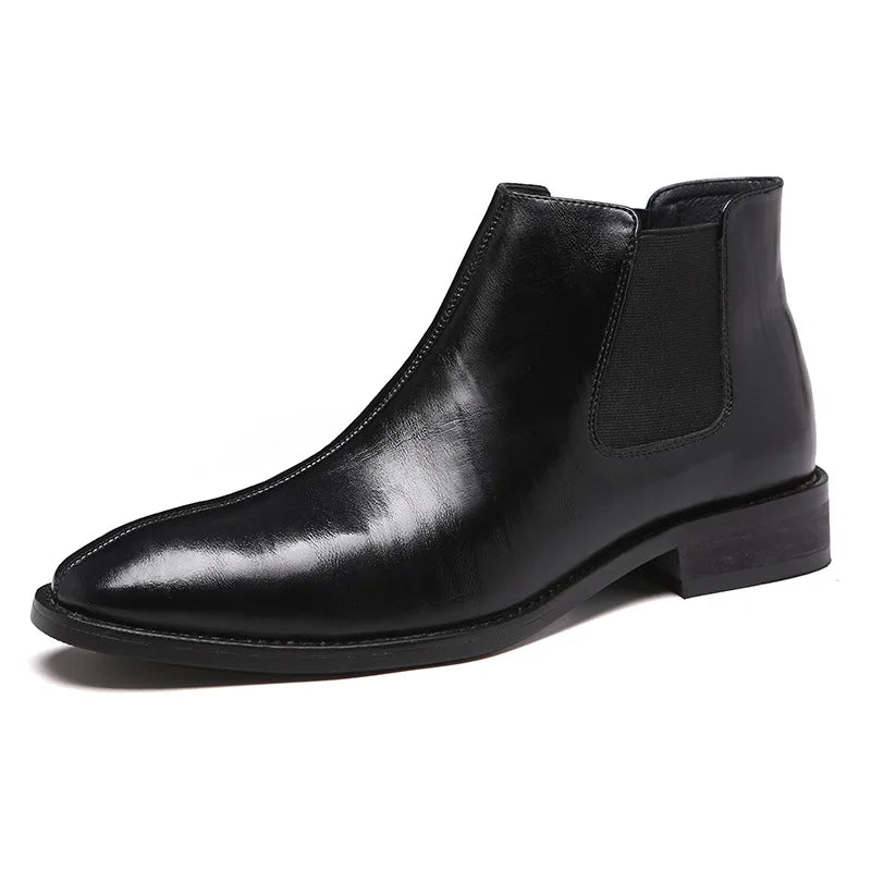 High Quality Retro Fashion Pure Color Male Chelsea Boots Shoes Brown Leather Boots for Men