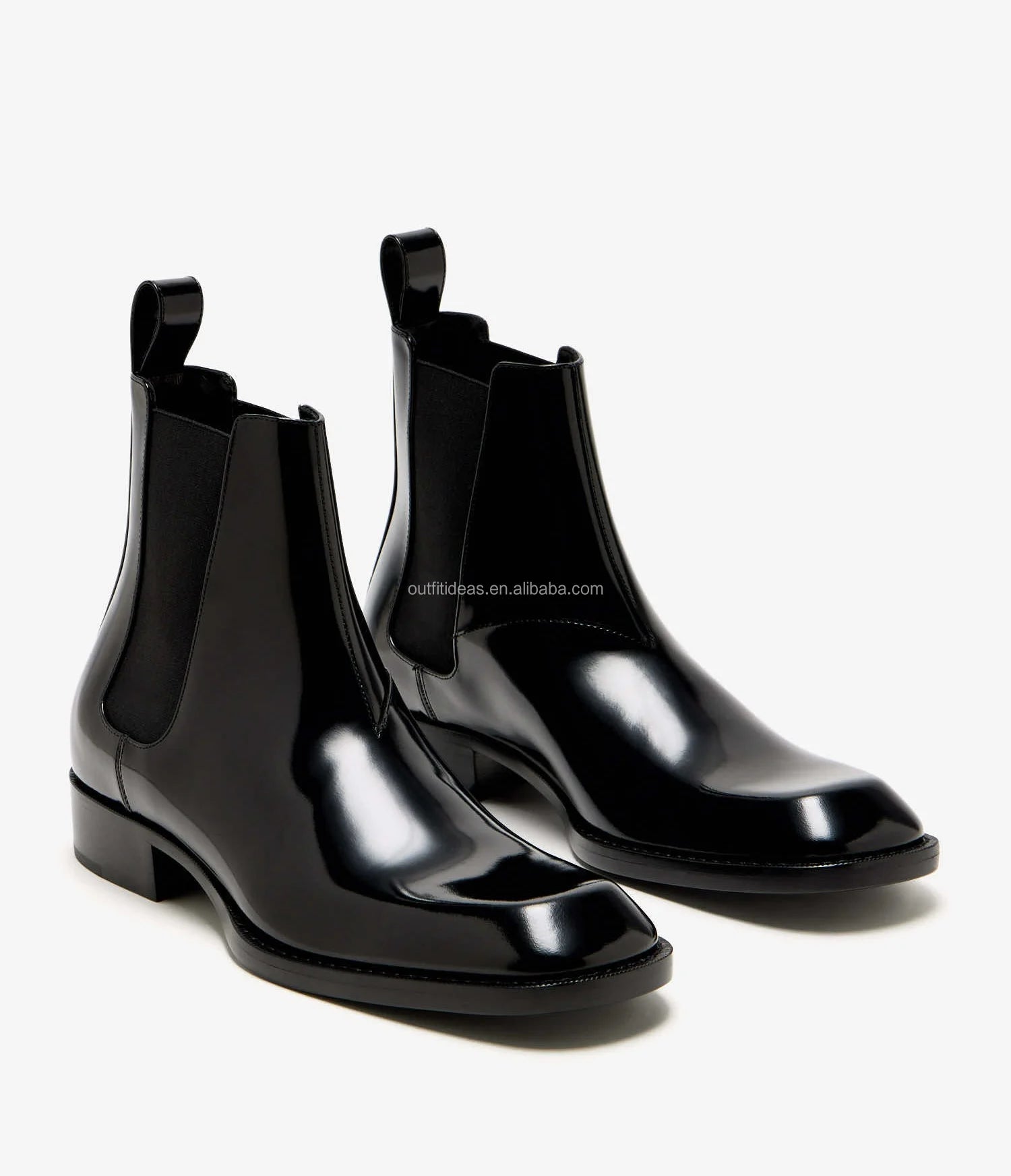 Square Toe True to Size Unisex Block Heel Men Dress Shoes Ankle Patent Leather Men Black Square-Toe Patent Leather Patent Boots
