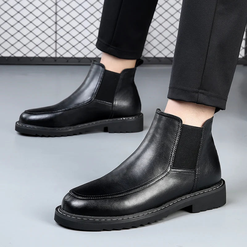 Elegant Black Leather Ankle Boots Comfortable Premium Stylish Loafers Cook Classy Genuine Leather Boots for Men