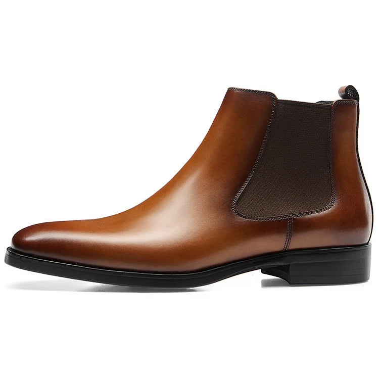 New Arrivals Winter Leather Boots High-top Shoes Chelsea Boots Toe Layer Cowhide Boots Trendy Men's Shoes