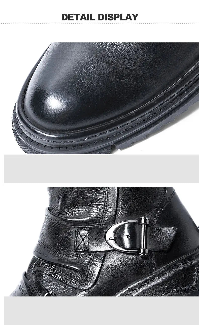 British Style Elegant Winter Boots Men's Trendy Pleated Buckle Belt Business Man Wrinkle Leather Shoes