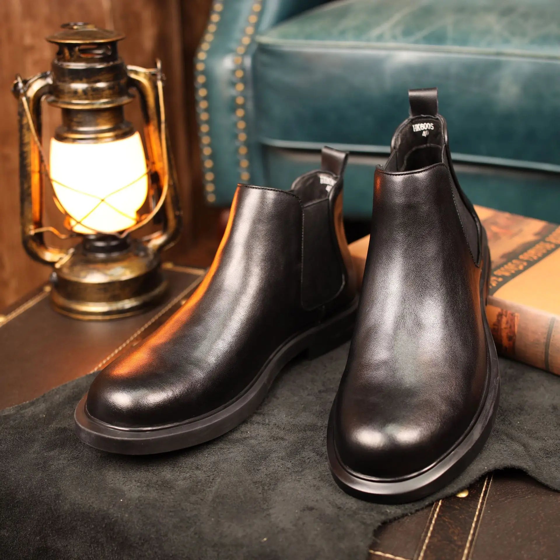 Men's Chelsea Boots Leather Winter Plus Velvet Black Leather Shoes tide  Boots