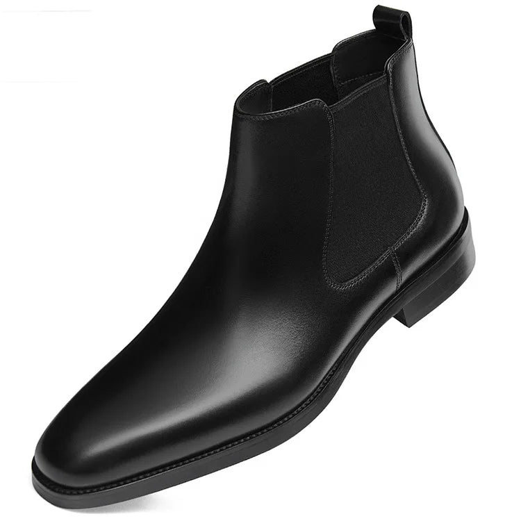 New Arrivals Winter Leather Boots High-top Shoes Chelsea Boots Toe Layer Cowhide Boots Trendy Men's Shoes