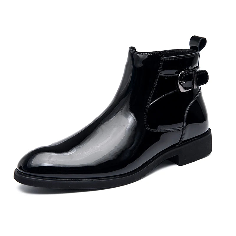 Latest Design Fashion High Ankle Boots Hard Wearing Comfortable Men Patent Leather Boots