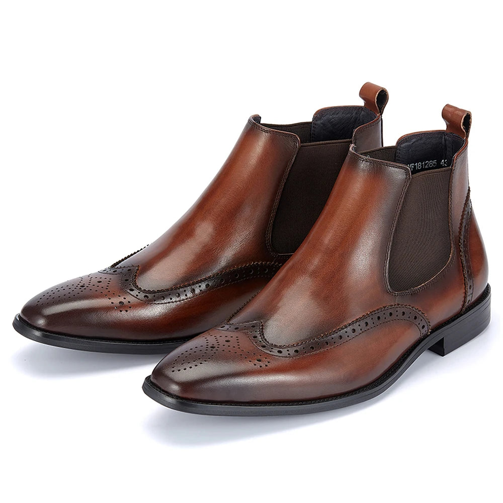 2024 High Quality Top Grade Cowhide Chelsea Boots for Men Business Office Slip on Dress Ankle Shoes Christmas Presents
