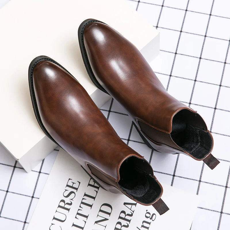 Big Size 38-48 Winter Ankle Chelsea PU Leather Boots Summer Winter Usable Pointed Toe Men Snow Boots