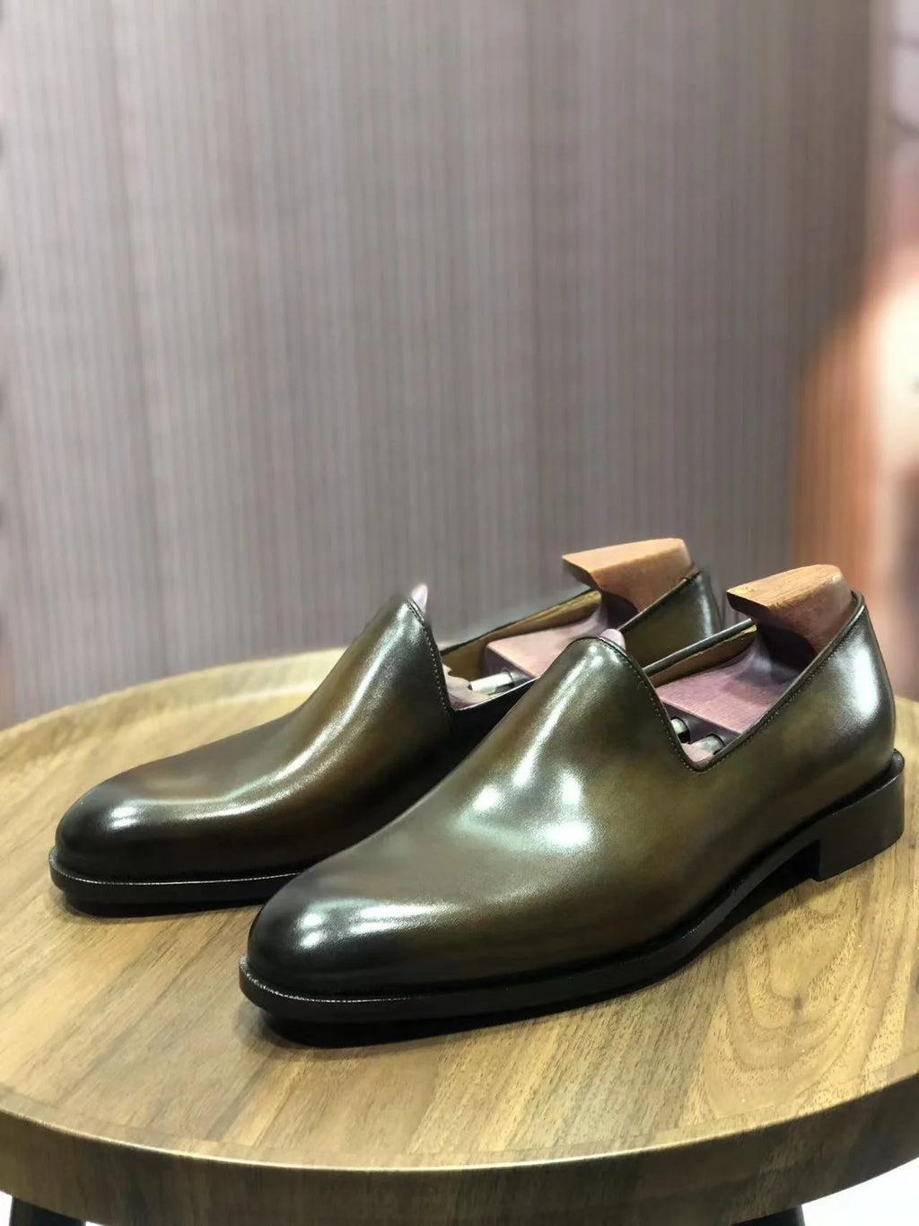 Cie  ML18 Plain Round Toe Olive Loafer Men Boat Shoe Hand-Painted Color High Quality Leather Out-sole Bespoke Shoes