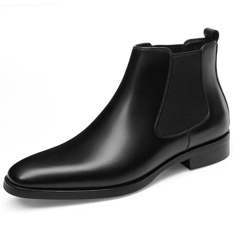 New Arrivals Winter Leather Boots High-top Shoes Chelsea Boots Toe Layer Cowhide Boots Trendy Men's Shoes