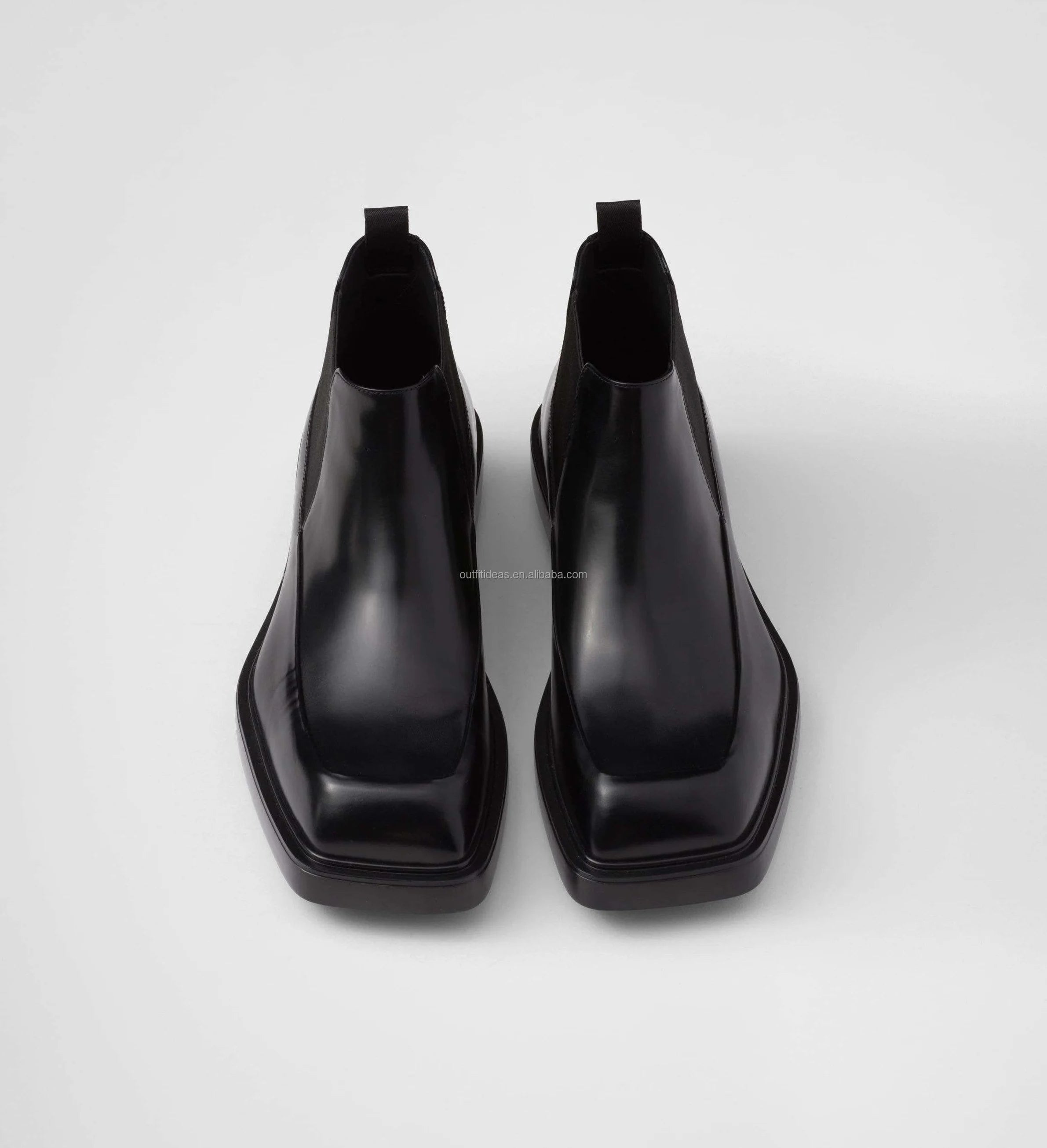 New With Box Unisex Square Toe Shoes for Men Dress Shoes Oxfords Ankle Calf Leather Men's Black Square-Toe Leather Chelsea Boots