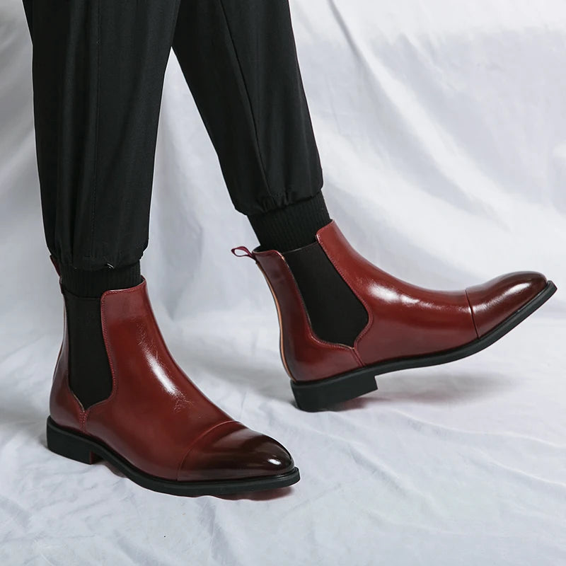 Factory Wholesale Classic Design Red Bottom Shoes Size 38-46/6.5-12 High Cut Fashion Leather Men Chelsea Boots