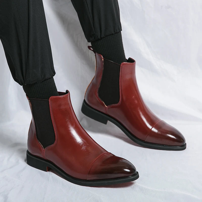 Factory Wholesale Classic Design Red Bottom Shoes Size 38-46/6.5-12 High Cut Fashion Leather Men Chelsea Boots