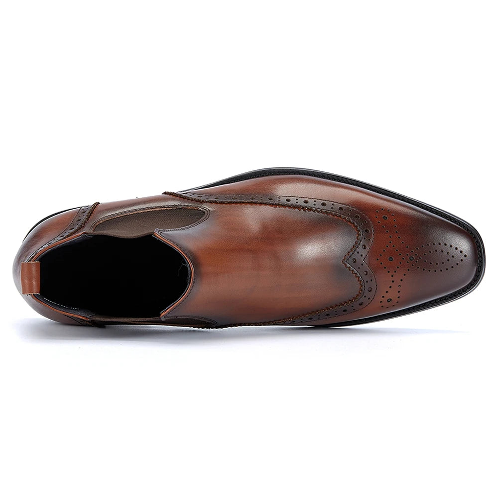 2024 High Quality Top Grade Cowhide Chelsea Boots for Men Business Office Slip on Dress Ankle Shoes Christmas Presents