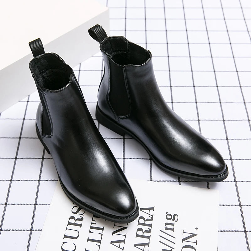 Big Size 38-48 Winter Ankle Chelsea PU Leather Boots Summer Winter Usable Pointed Toe Men Snow Boots