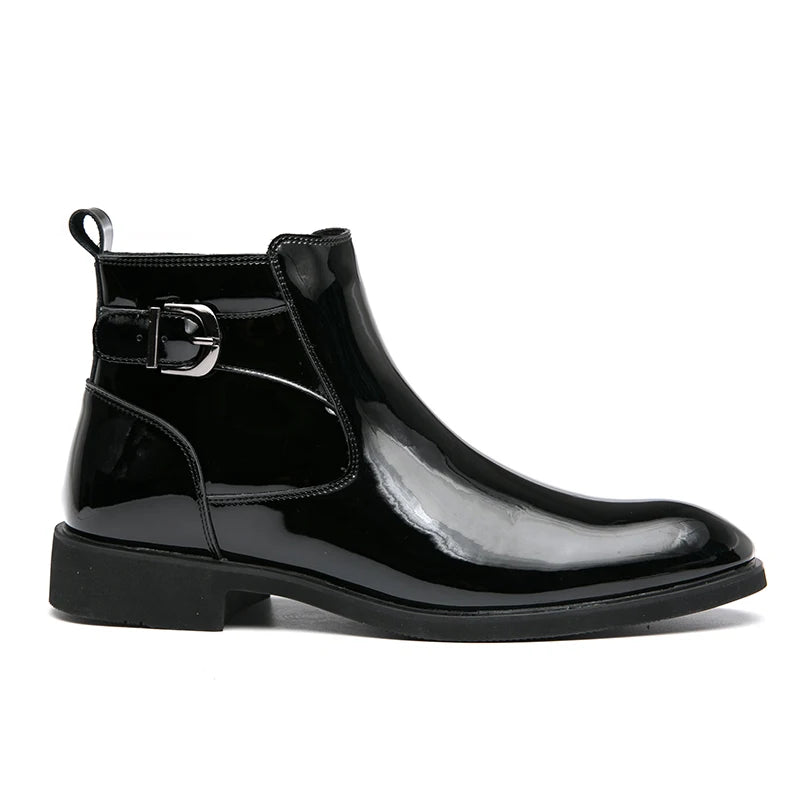 Latest Design Fashion High Ankle Boots Hard Wearing Comfortable Men Patent Leather Boots