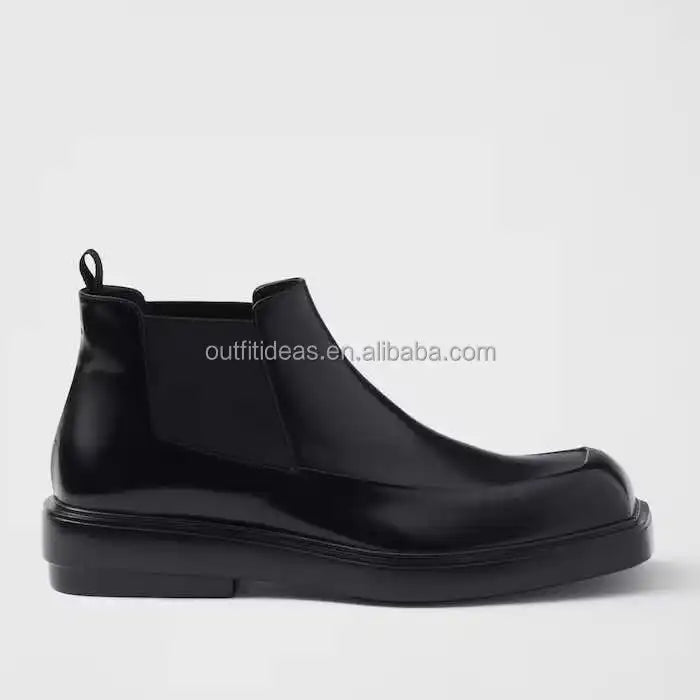 New With Box Unisex Square Toe Shoes for Men Dress Shoes Oxfords Ankle Calf Leather Men's Black Square-Toe Leather Chelsea Boots