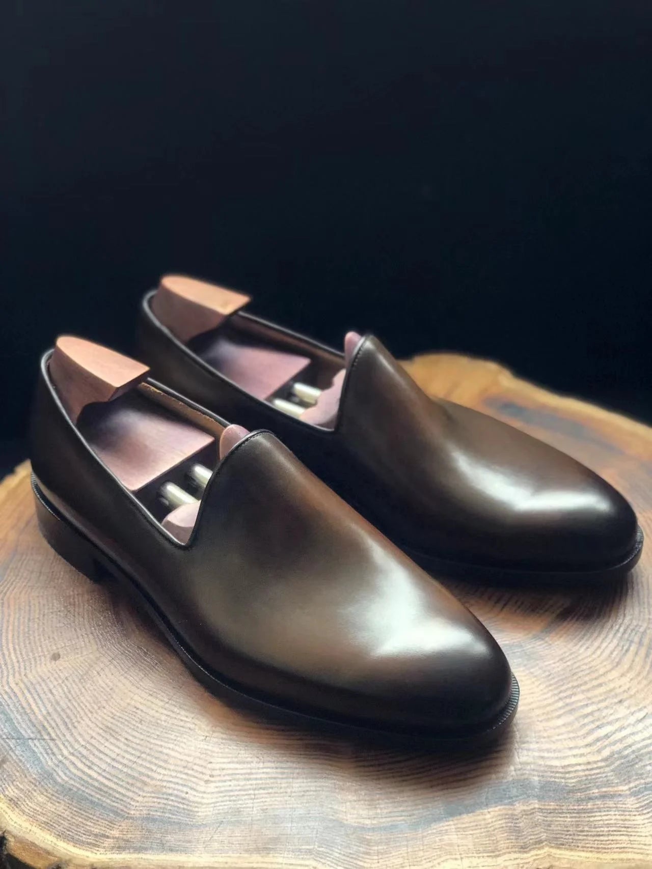 Cie  ML18 Plain Round Toe Olive Loafer Men Boat Shoe Hand-Painted Color High Quality Leather Out-sole Bespoke Shoes