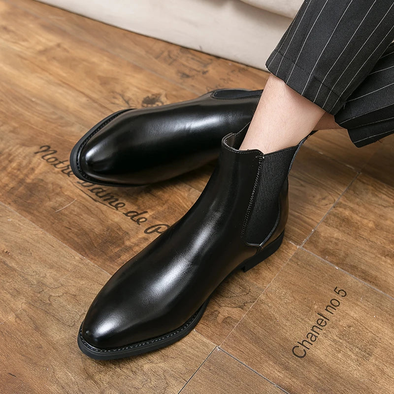 Big Size 38-48 Winter Ankle Chelsea PU Leather Boots Summer Winter Usable Pointed Toe Men Snow Boots