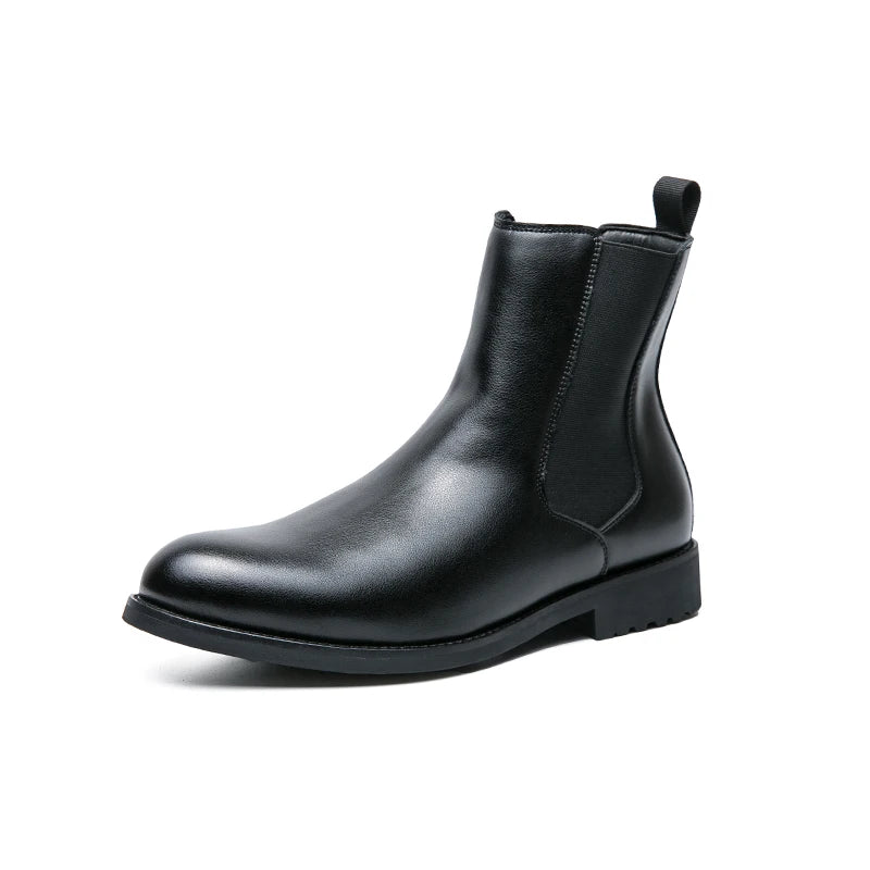 New Fashion High-Top Men Boots PU Leather Slip-on Shoes Mens Pointed Toe Black Boots