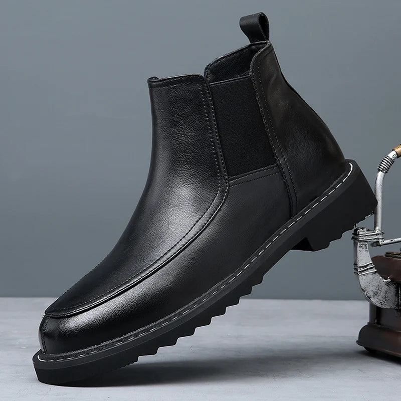 Elegant Black Leather Ankle Boots Comfortable Premium Stylish Loafers Cook Classy Genuine Leather Boots for Men
