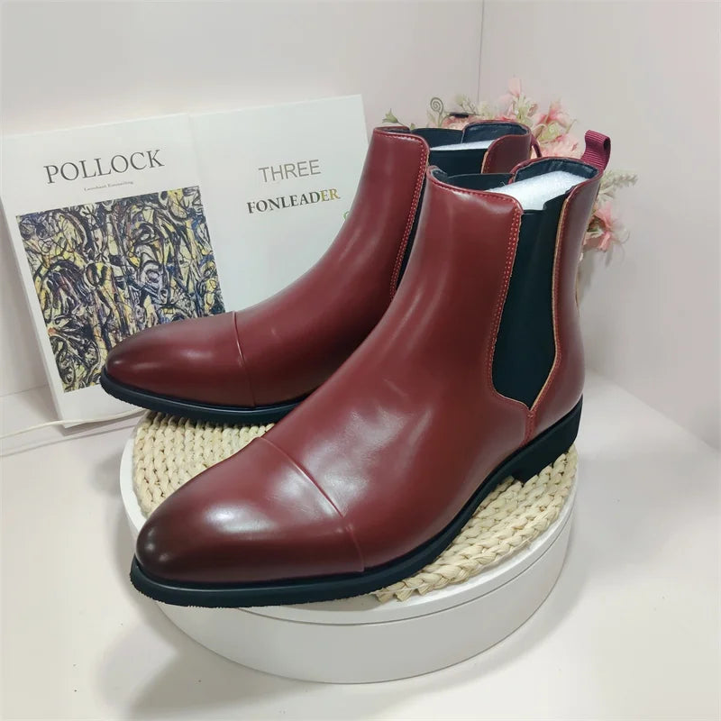 Classic Design Red Bottom Shoes Size 38-46/6.5-12 High Cut Fashion PU Leather Men Chelsea Boots