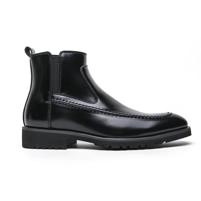 Customized Height Increasing Snow Elastic Band Zipper Men's PU Leather Resistant Boot Dress Shoes Men Point Ankle Boots