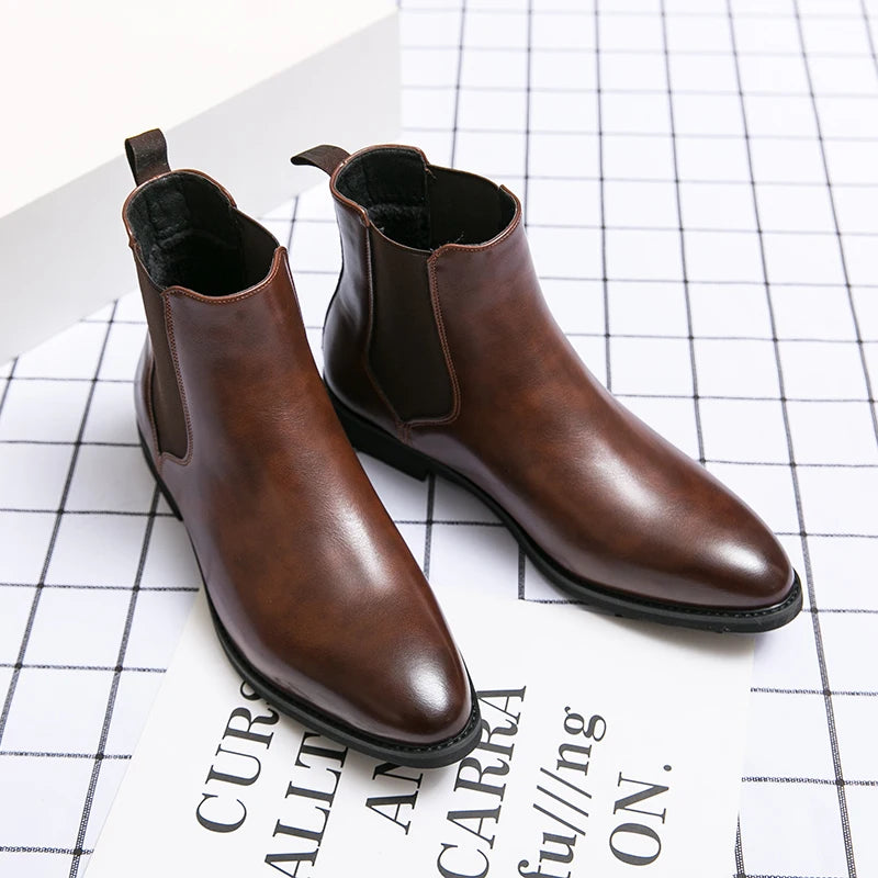 Big Size 38-48 Winter Ankle Chelsea PU Leather Boots Summer Winter Usable Pointed Toe Men Snow Boots