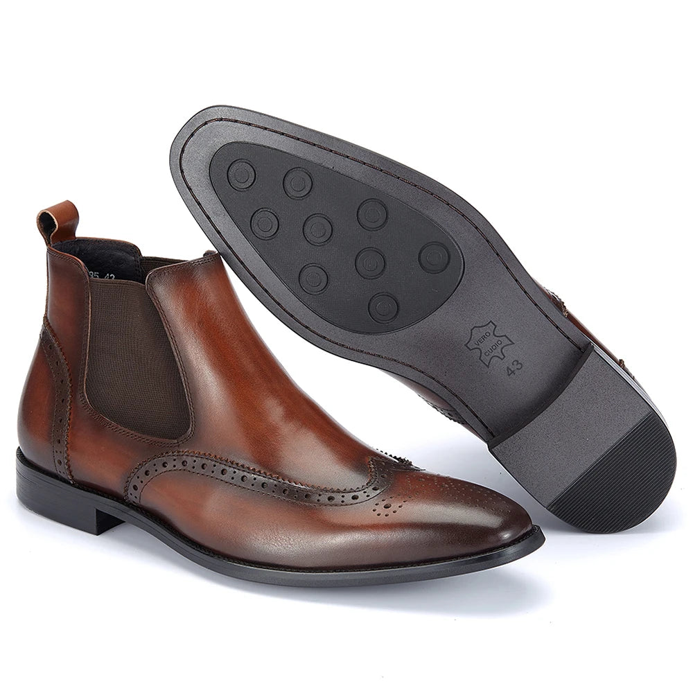 2024 High Quality Top Grade Cowhide Chelsea Boots for Men Business Office Slip on Dress Ankle Shoes Christmas Presents