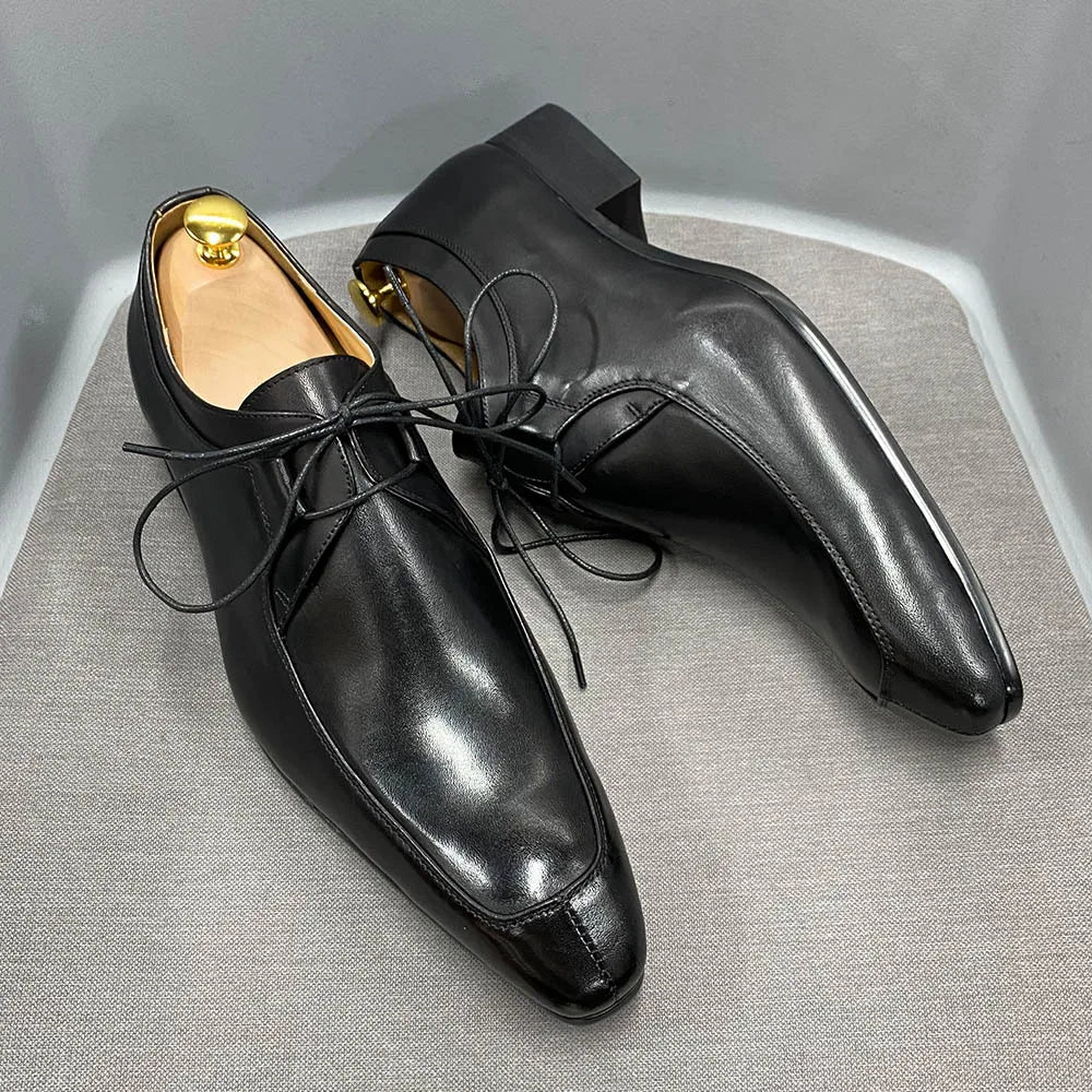 X384 High Quality Dress Shoes Oxford Retro Blue-Red Color-block Genuine Cowhide Leather Shoes Business Office Shoes for Men