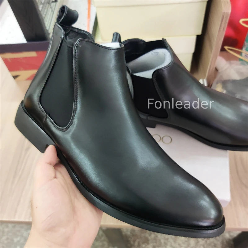 Pointed Toe Fashion Breathable Dress Shoes Comfortable Classy Leather Chelsea Boots